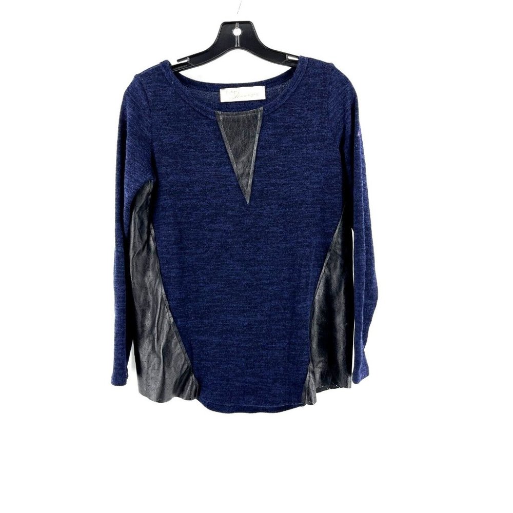 Vintage Havana Women's Navy Blue Faux Leather Long Sleeve Knit Sweater Size S